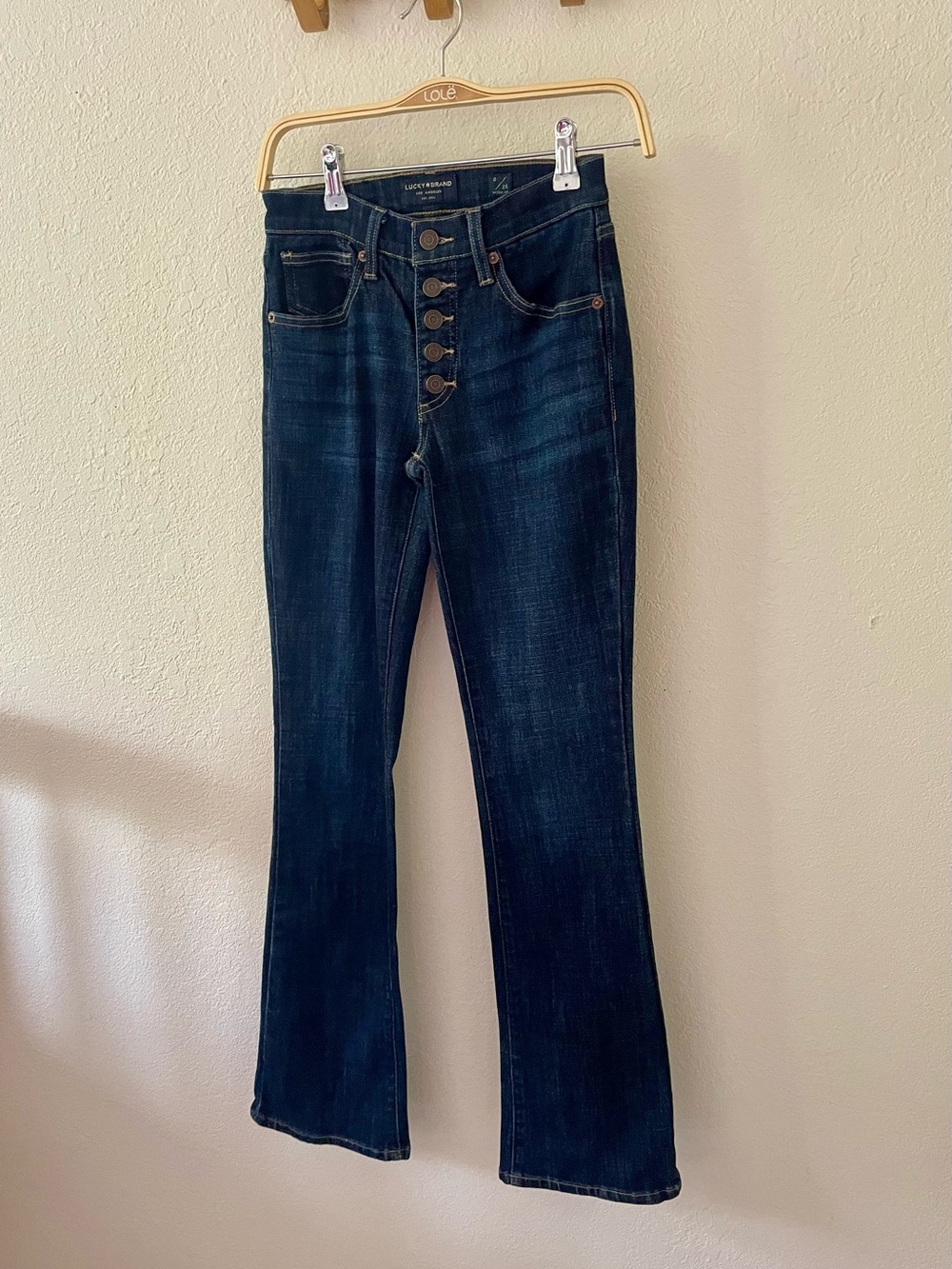Lucky Brand Mid Rise AVA Button Fly Dark Wash Boot Flare Cut Denim Jeans SZ 25